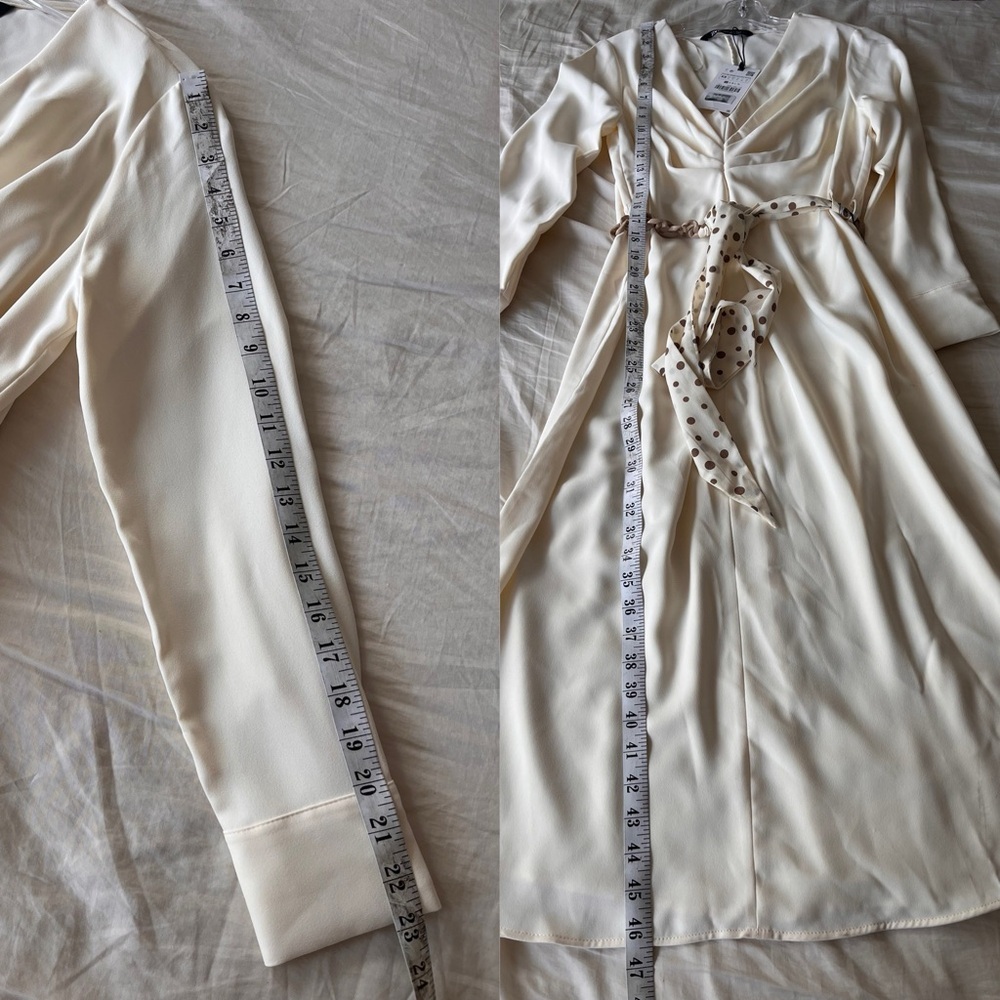 NWT ZARA Cream Knot Front Midi Dress with Polka Dot Belt XS Blogger Fav - Picture 14 of 16